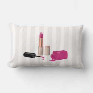 Pink Glam Lipstick & Nail Polish Beauty Themed Lumbar Cushion
