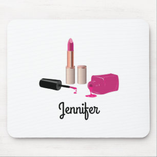 Pink Glam Lipstick & Nail Polish Beauty Themed Mouse Pad