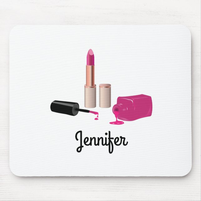 Pink Glam Lipstick & Nail Polish Beauty Themed Mouse Pad (Front)