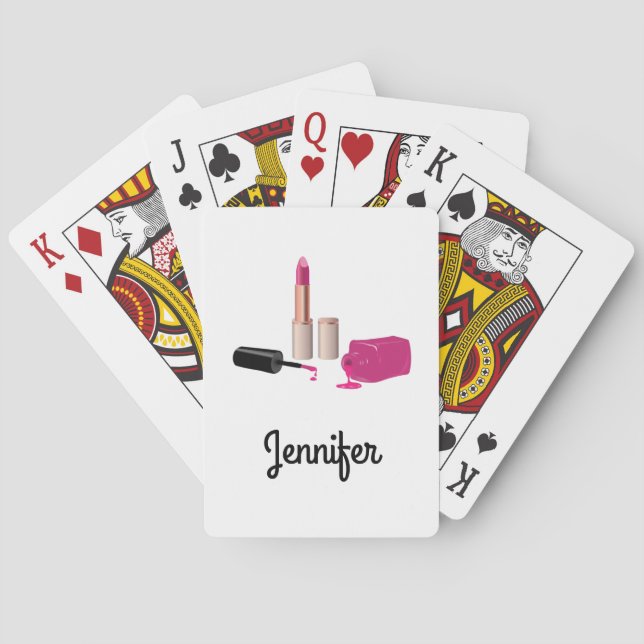 Pink Glam Lipstick & Nail Polish Beauty Themed Playing Cards (Back)