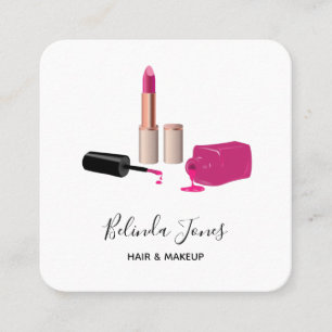 Pink Glam Lipstick & Nail Polish Beauty Themed Square Business Card
