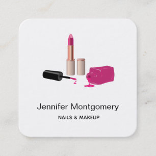 Pink Glam Lipstick & Nail Polish Beauty Themed Square Business Card