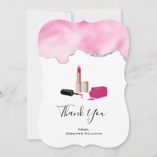 Pink Glam Lipstick & Nail Polish Beauty Themed Thank You Card