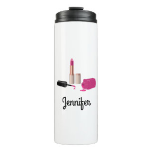 Pink Glam Lipstick & Nail Polish Beauty Themed Thermal Tumbler