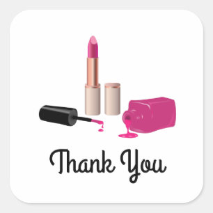 Pink Glam Lipstick & Nail Polish Thank You Square Sticker