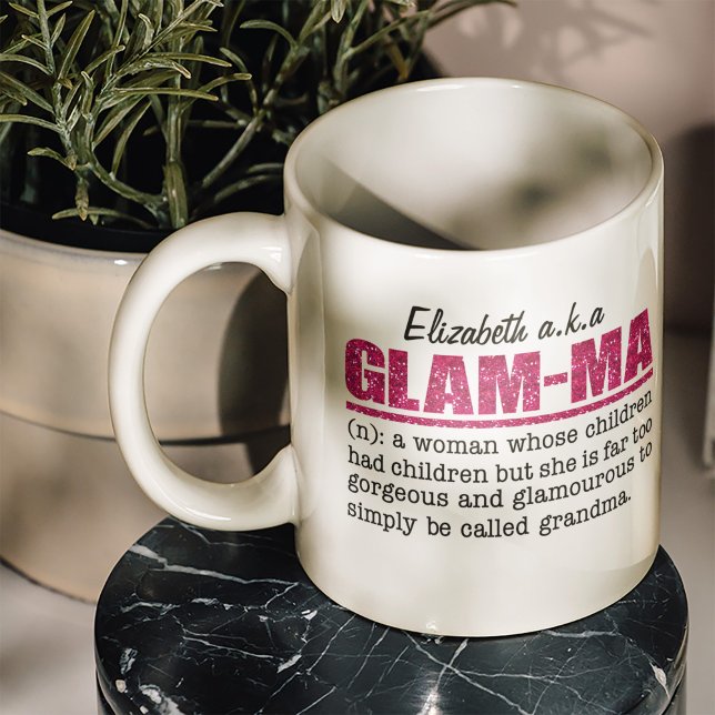 Pink Glam Ma - Grandma  Coffee Mug (Show your inner diva and forever glam attitude with this faux glitter hot pink Glam-Ma mug.)