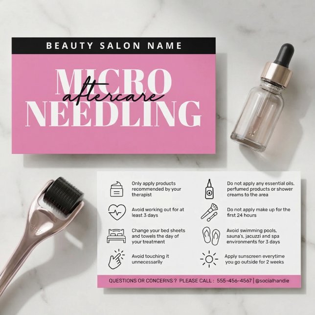 Pink Glam Micro Needling Aftercare Guide Business Card (Creator Uploaded)