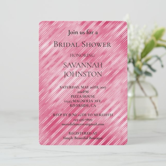 Pink Glam Stripes Bridal Shower Invitation (Standing Front)