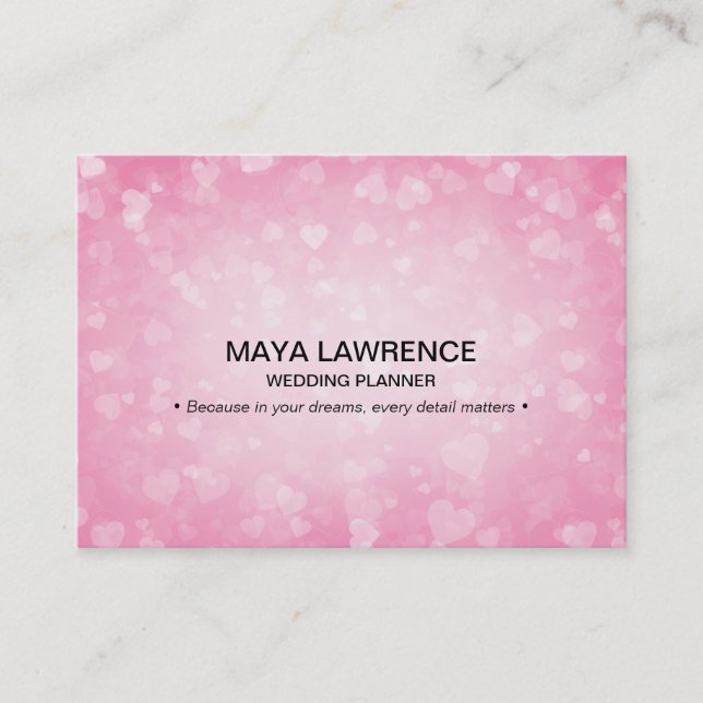Pink Glamour Glowing Hearts Lights Orbs Sparkle Business Card (Front)
