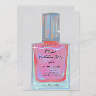 Pink glamour nail polish birthday invitation