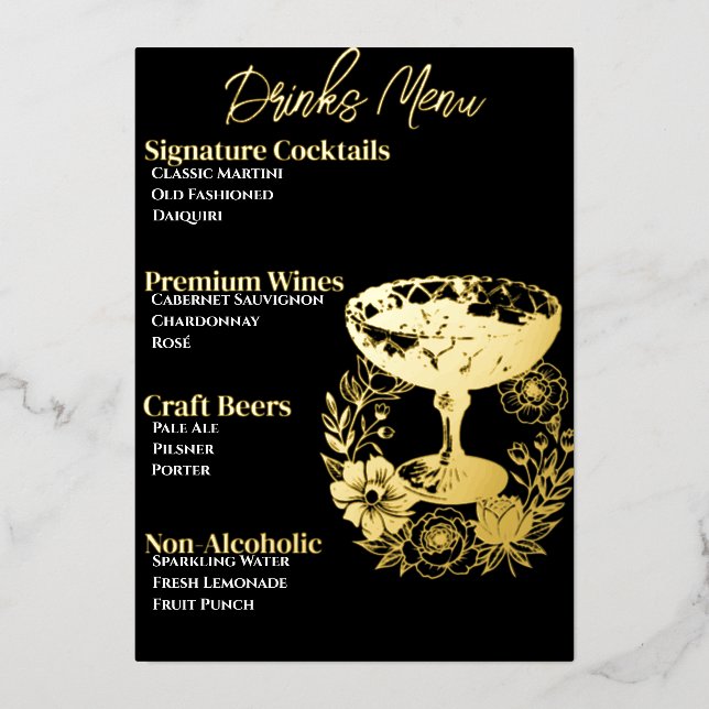 Pink Glamourous Gold-Foiled Beverage Menu (Front)