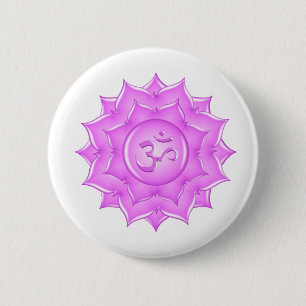 Pink Glass Lotus Flower Om Symbol Drawing 6 Cm Round Badge