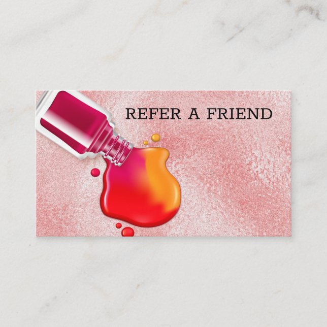 Pink glass texture polish nail art salon referral card (Front)