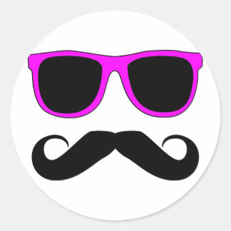 Pink Glasses Moustache Retro Classic Round Sticker