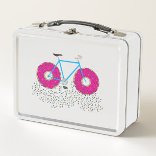 Pink Glazed Doughnut Wheels Bicycle with Sprinkles Metal Lunch Box