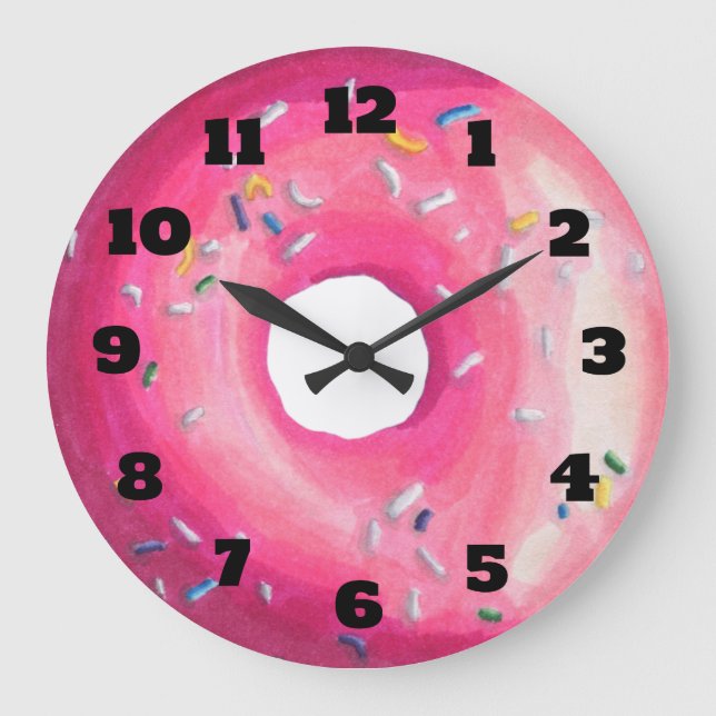Pink Glazed Doughnut With Colourful Sprinkles Large Clock (Front)