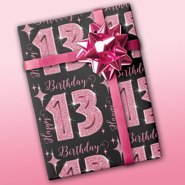 Pink Glitter 13th Birthday  Wrapping Paper (Creator Uploaded)