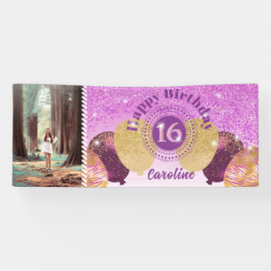 Pink Glitter 16th Birthday & Balloons  Banner