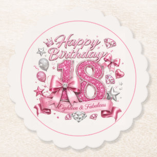 Pink Glitter 18th Birthday Paper Coaster