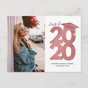 Pink Glitter 2020 Graduation Announcement Postcard