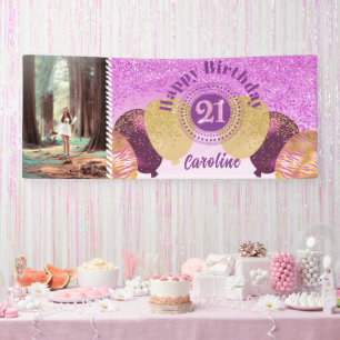 Pink Glitter 21st Birthday & Balloons Banner