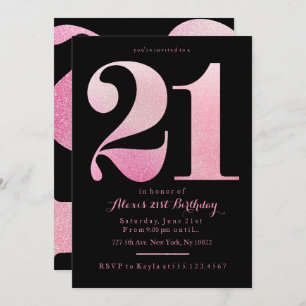 Pink Glitter 21st Birthday Invitations