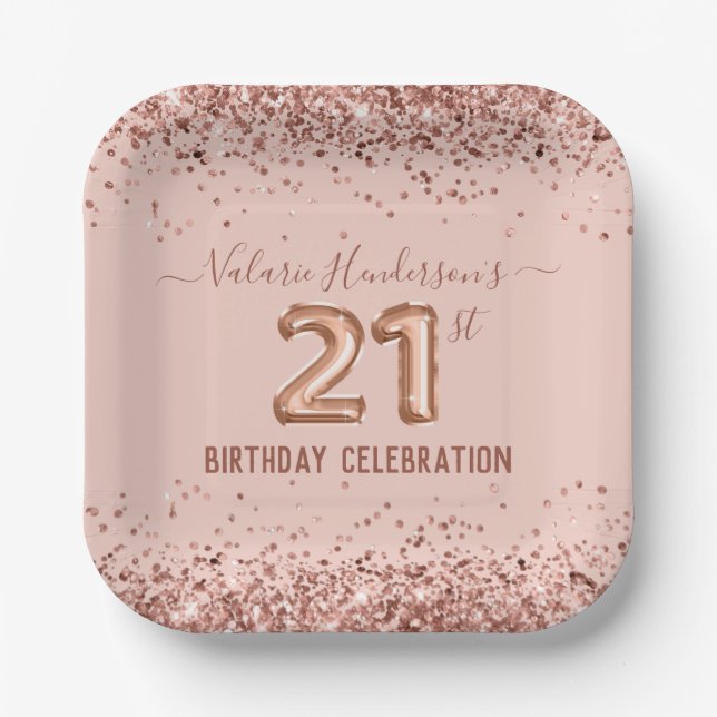 Pink Glitter 21st Birthday Paper Plate (Front)