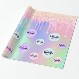 Pink glitter 21st birthday rose gold iridescent wrapping paper