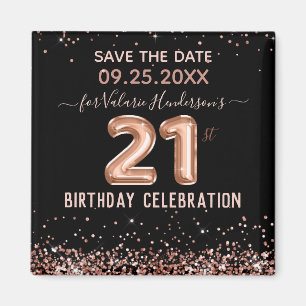 Pink Glitter 21st Birthday Save the Date Magnet