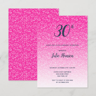 Pink Glitter 30th Birthday Invitation