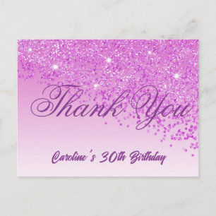 Pink Glitter, 30th Birthday Thank You Postcard