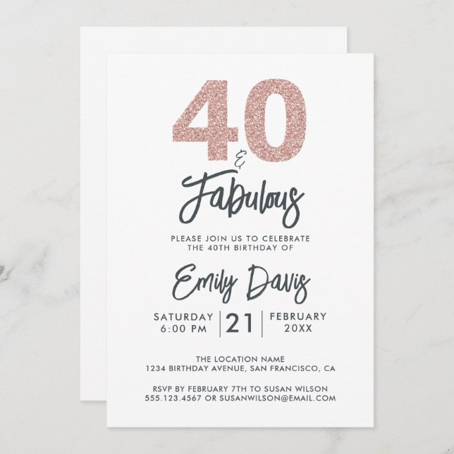 Pink Glitter 40 and Fabulous | 40th Birthday Party Invitation (Front/Back)
