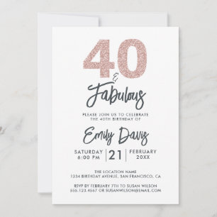 Pink Glitter 40 and Fabulous 40th Birthday Party Invitation