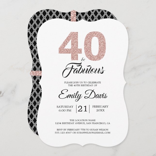 Pink Glitter 40 and Fabulous | 40th Birthday Party Invitation (Front/Back)