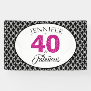 Pink Glitter 40 and Fabulous Custom 40th Birthday Banner