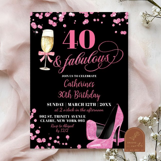 Pink Glitter 40 and fabulous high heels birthday Invitation (Creator Uploaded)