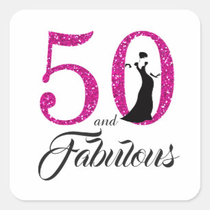 Pink Glitter 50 and Fabulous 50th Birthday Square Sticker