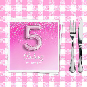 "Pink Glitter 5th Birthday Napkins – Five and Fabu