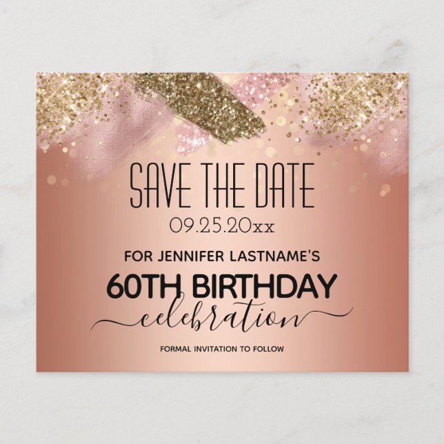Pink Glitter 60th Birthday Save the Date Flyer (Front)