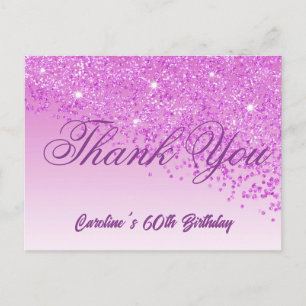 Pink Glitter, 60th Birthday Thank You Postcard
