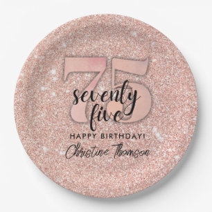 Pink Glitter`75th Birthday Paper Plates