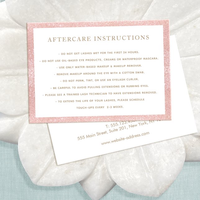 Pink Glitter AfterCare for Lash Extensions Salon Business Card (Creator Uploaded)