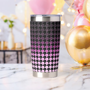 PInk glitter and black houndstooth pattern Insulated Tumbler