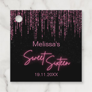 Pink Glitter and Black Sweet 16 Birthday  Favour Tags