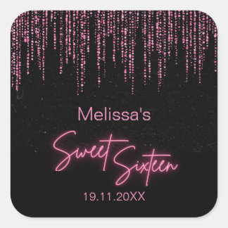 Pink Glitter and Black Sweet 16 Birthday  Sticker