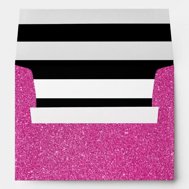 Pink Glitter and Black White Stripes Envelopes (Back (Bottom))