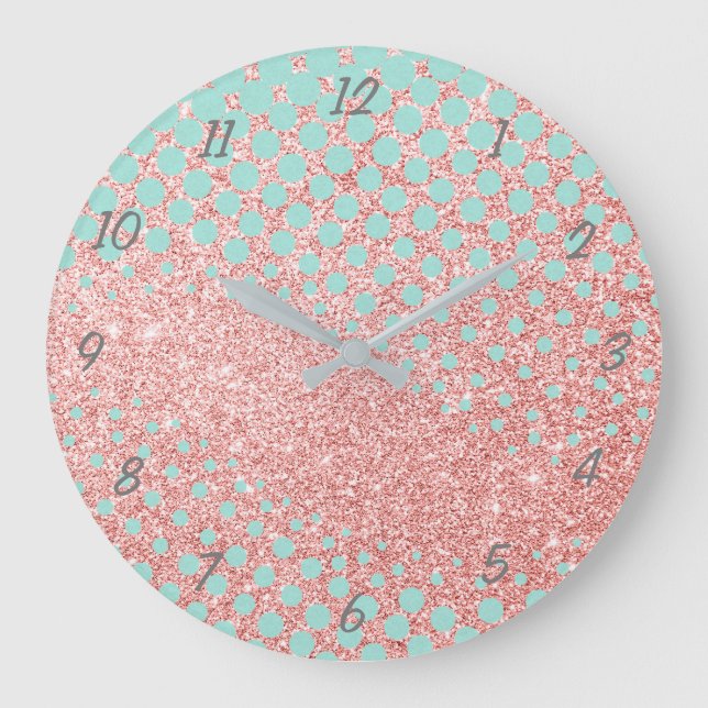 Pink Glitter and Blue Large Clock (Front)