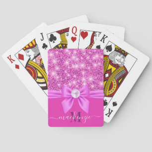 Pink Glitter and Bow Playing Cards