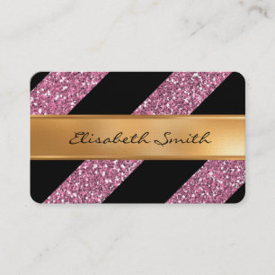 Pink Glitter and Diagonal Stripes, faux gold foil Business Card
