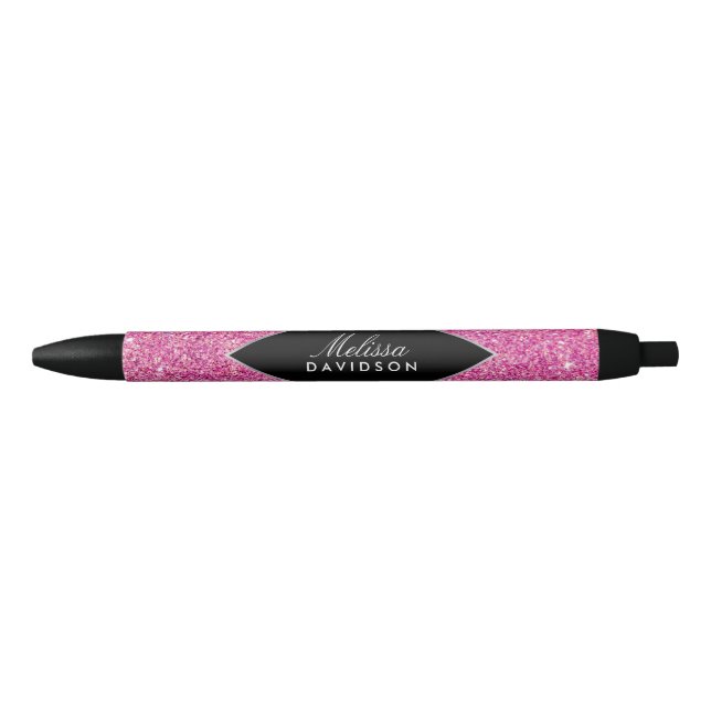 Pink Glitter and Glamour Black Ink Pen (Front)
